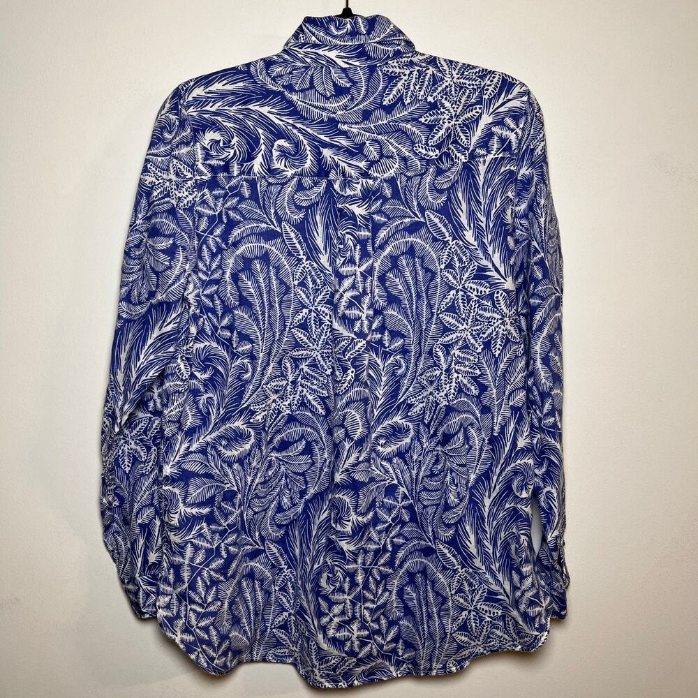 J Mclaughlin‎ 100% Linen Button Up Shirt Britt Blouse Navy Blue White Size XS - Picture 4 of 10